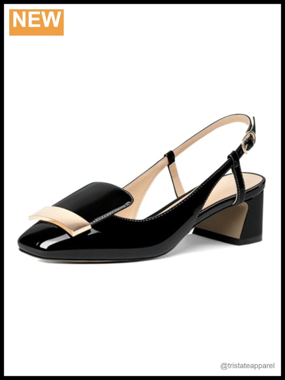 Women Slingback Low Block Heel Pumps Square Toe Dress Shoes Adjustable Strap
